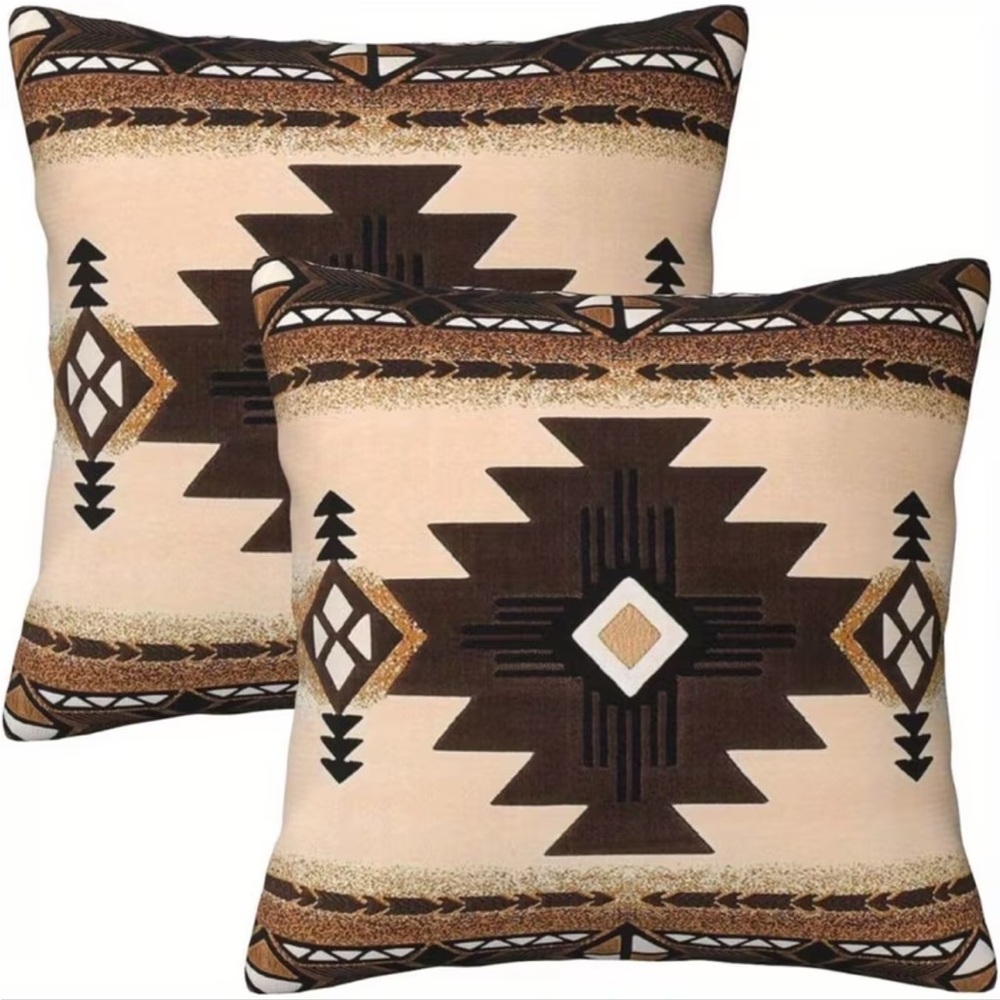 Southwestern Boho Throw Pillow Covers ~ Aztec Tribal Pattern | Set of 2 18”x18”